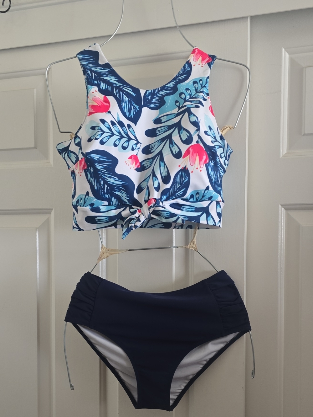 Floral Navy & White Kids Two-Piece Swim Set